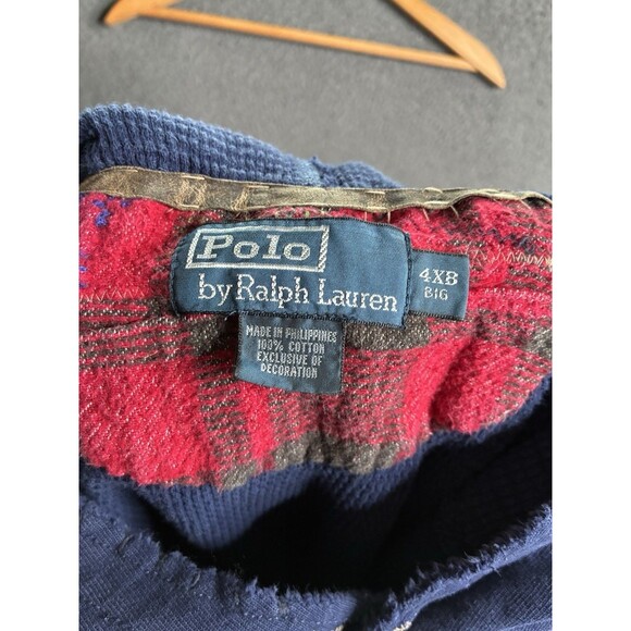 Polo Ralph Lauren Hoodie Mens 4XB Big Blue Sweatshirt Flag Patch Thermal Lined - Picture 16 of 16